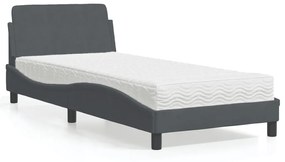 Letto Con Materasso Grigio Scuro 90x190 Cm İn Velluto /