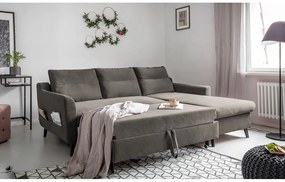 Divano letto angolare in velluto grigio scuro, angolo destro Stylish Stan - Miuform