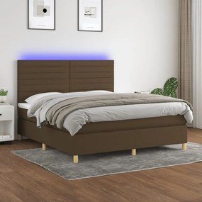 Letto a Molle Materasso e LED MarroneScuro 180x200cm in Tessuto