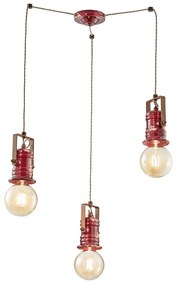 Lampadario Industrial Minimal Urban Ferro Ceramica Vintage Bordeaux 3 Luci E27