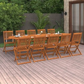 Set mobili da pranzo da giardino 11 pz legno massello di acacia