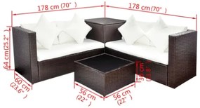 Set Divani da Giardino 4 pz con Cuscini in Polyrattan Marrone