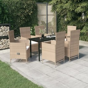 Set mobili da pranzo per giardino 7 pz con cuscini beige