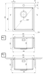 Deante ZPO_010E - Lavello della cucina OLFATO 50,5x39 cm pettinato acciaio