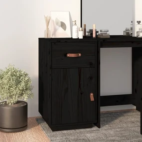 Armadietto da scrivania nero 40x50x75 cm legno massello pino