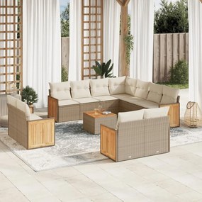 Set divani da giardino 12 pz con cuscini beige in polyrattan