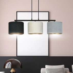 Lampadario 3 Luci Ganesha In Acciaio Nero E Paralumi In Tessuto Multicolore