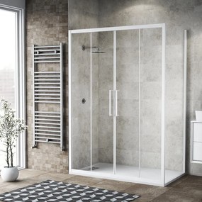 Box doccia con ingresso frontale scorrevole Record L 155 x H 195 cm, vetro 6 mm vetro senza finitura / trasparente profilo bianco cromato