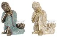 Statua Decorativa DKD Home Decor 17 x 14,5 x 23,7 cm Dorato Buddha Verde Orientale (2 Unità)