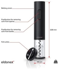 ELDONEX EWO-2100-BK - Apribottiglie elettrico 4xAA nero