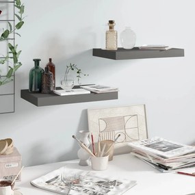 Scaffali A Parete 2 Pz Grigio Lucido 40x23x3,8 Cm İn Mdf /