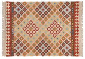 Tappeto marrone rombi in lana intrecciata a mano 230x160 cm Kilim