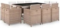 Set da Pranzo da Giardino 11 pz con Cuscini in Polyrattan Beige 42549