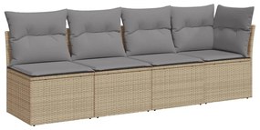 Divano da Giardino con Cuscini a 4 Posti Beige in Polyrattan