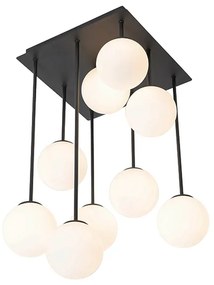 Plafoniera moderna nera con vetro opalino 9 luci - Athens