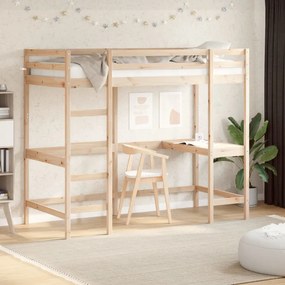 Letto soppalco con scrivania 90x190 cm legno massello pino
