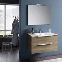 Mobile da Bagno Sospeso con Lavabo Specchio e Lampada a LED TFT Luna Rovere Miele