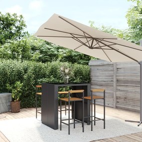 Set Bar Giardino 5 pz Nero Polyrattan e Legno Massello Acacia