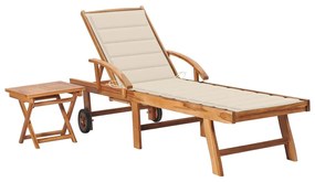 Lettino Prendisole Con Tavolo E Cuscino İn Massello Di Teak /