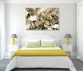 Quadro su tela – Fiori dipinti in versione seppia