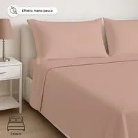 Completo letto matrimoniale in microfibra mano pesca marrone chiaro