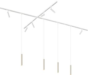Sistema di illuminazione su binario moderno con 6 faretti e 4 luci a sospensione beige e bianche monofase - Slimline Uzzy Keno