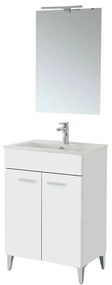Mobile bagno a terra 60 cm bianco lucido con 2 ante lavabo e specchio Martha