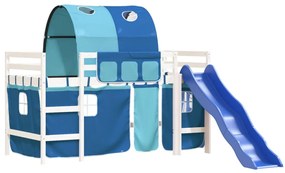 Letto a soppalco con tunnel bambini blu 90x200cm massello pino