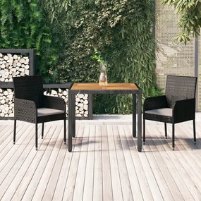 Set Da Pranzo Da Giardino 3 Pz Con Cuscini Nero İn Polyrattan /