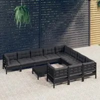 Set Divani da Giardino 11 pz con Cuscini Neri Massello di Pino 3097005