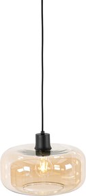 Lampada a sospensione smart nera con vetro ambrato incl. WiFi A60 - Bizle