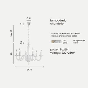 Lampada a sospensione RAVEL 6 luci in vetro lavorato a mano ORO