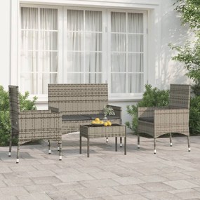 Set Divani da Giardino 4 pz con Cuscini in Polyrattan Grigio