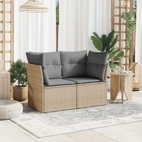 Divano da giardino con cuscini a 2 posti beige in polyrattan