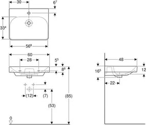 Geberit 500.229.01.1 - Lavabo sospeso Smyle Square 60x48 cm ceramica/bianco