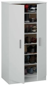 Mobile scarpiera H 108 cm bianco in legno con 2 ante e 6 ripiani
