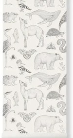 Ferm Living Carta da parati Animals - Off-White
