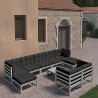 Set Divani da Giardino 10pz con Cuscini Grigio Massello di Pino 3077161