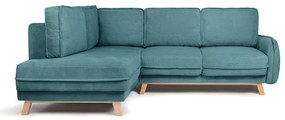 Divano angolare turchese allungabile (con penisola a sinistra) con rivestimento in velluto a coste Tori – Bonami Selection