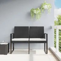 Panca da Giardino a 2 Posti con Cuscini in Rattan PP Nero 360209