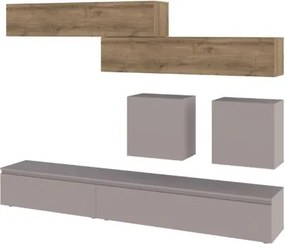 Parete Attrezzata 250 Cm Con Base Moka E Pensili Noce Effetto Legno Licia