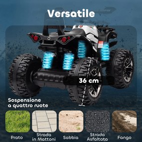 Quad Elettrico per Bambini 3-5 Anni 12V con Fari e Pedale Presa USB per Musica Bianco...