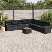 Set Divani da Giardino 10pz con Cuscini in Polyrattan Nero 3226062