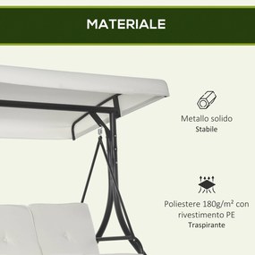 Dondolo Letto da Giardino 3 Posti con Tettuccio Regolabile 195x117x175 cm in Acciaio e Poliestere Crema e Nero...