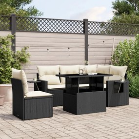 Set divano da giardino 6 pz con cuscini nero in polyrattan