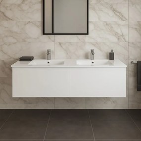 Mobile da bagno sospeso sotto lavabo L 150 x H 32 x P 48 cm bianco, 2 cassetti 2 ante Neo, Maniglie acquistabili separatamente