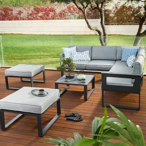 Salotto da giardino Odyssea NATERIAL antracite con cuscini in poliestere beige per 10 persone
