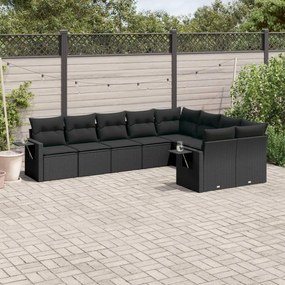 Set Divani da Giardino 9 pz con Cuscini Nero in Polyrattan