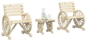 Set Salotto Da Giardino 3 Pz İn Legno Massello Di Abete /