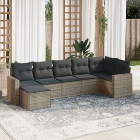 Set divani da giardino 7 pz con cuscini grigio in polyrattan